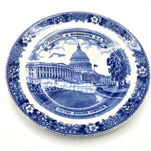 VINTAGE Blue and White Old English Staffordshire Plate  7"  US Capitol Building